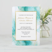 Invitation Elégant Mariage en marbre or Mint Aqua Pearl (Debout devant)