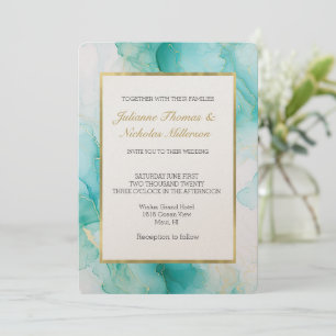 Invitation Elégant Mariage en marbre or Mint Aqua Pearl