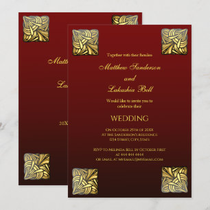 Invitation Elégant Mariage en or bordeaux