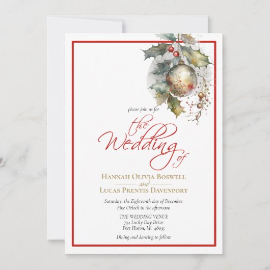 Invitation Élégant Mariage en or rouge de décembre (Devant)
