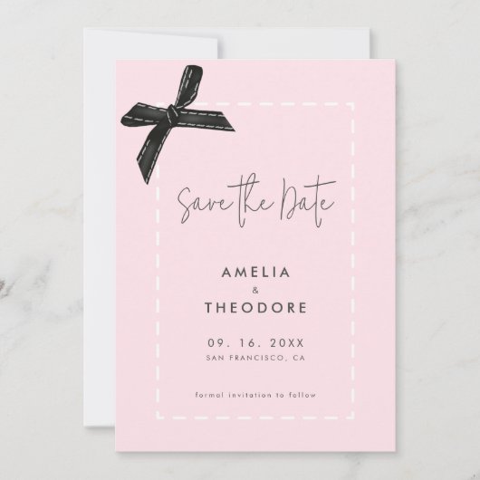 Invitation Élégant mariage en ruban Bow Enregistrer la date (Devant)