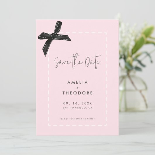 Invitation Élégant mariage en ruban Bow Enregistrer la date (Debout devant)