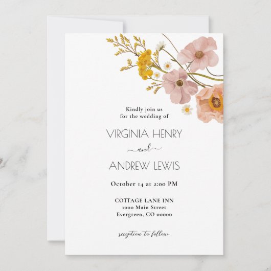 Invitation Élégant Mariage en terre cuite fleurie de Bohême (Devant)