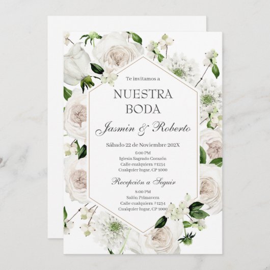 Invitation Élégant Mariage espagnol (Devant / Derrière)