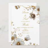 Invitation Élégant mariage espagnol de fleurs blanches (Devant / Derrière)