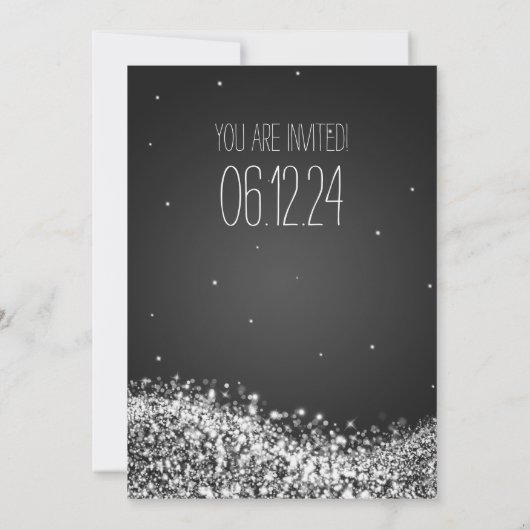 Invitation Élégant mariage étincelant Vague Noir (Dos)