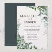 Invitation Elégant Mariage Eucalyptus aquarelle (Devant / Derrière)