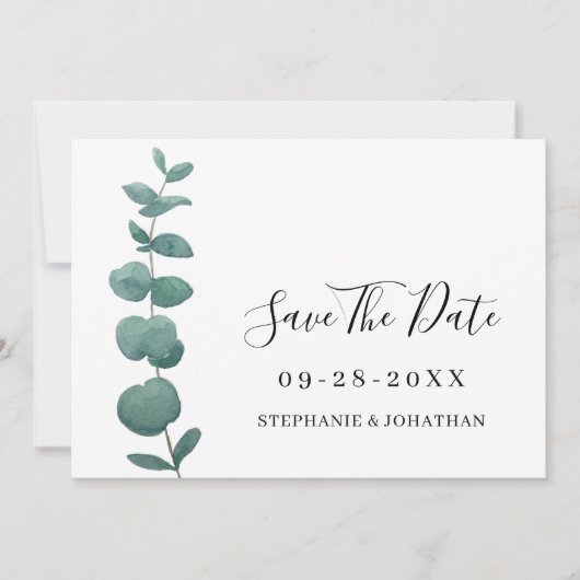 Invitation Elégant Mariage Eucalyptus Enregistrer La Date (Devant)