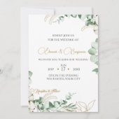Invitation Élégant mariage Eucalyptus et verdure dorée (Devant)