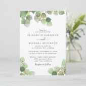 Invitation Elégant Mariage Eucalyptus Gold Aquarelle (Debout devant)
