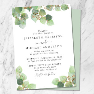 Invitation Elégant Mariage Eucalyptus Gold Aquarelle