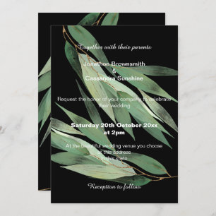 INVITATION ÉLÉGANT MARIAGE EUCALYPTUS NOIR VERT SAGE