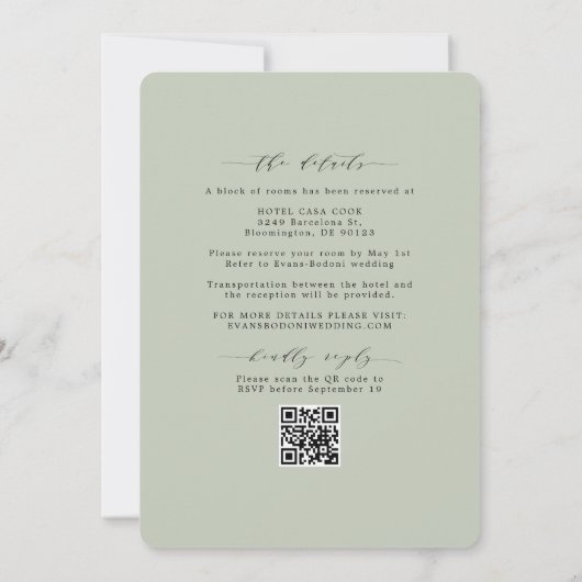 Invitation Elégant Mariage Eucalyptus tout en un RSVP QR Code (Dos)