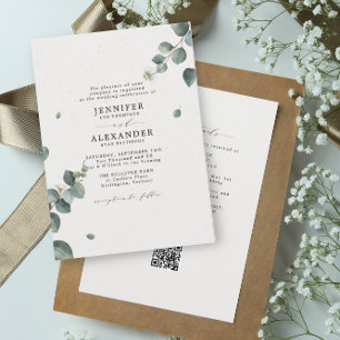 Invitation Elégant Mariage Eucalyptus tout en un RSVP QR Code