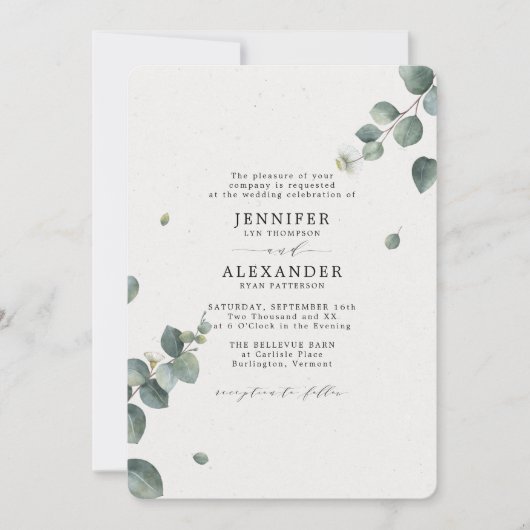 Invitation Elégant Mariage Eucalyptus tout en un RSVP QR Code (Devant)