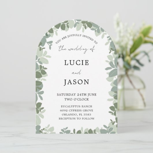 Invitation Élégant Mariage Eucalyptus vert Arch Sage (Debout devant)