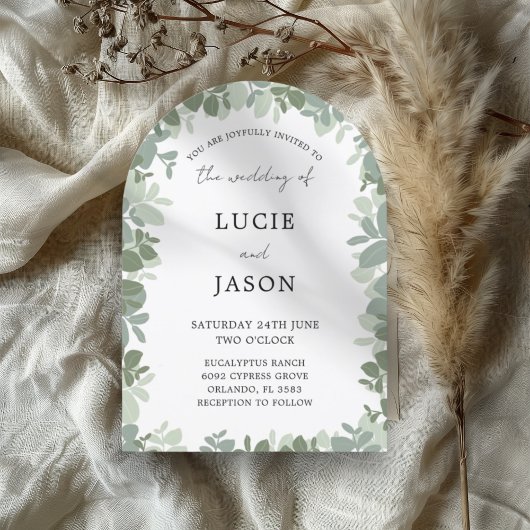 Invitation Élégant Mariage Eucalyptus vert Arch Sage