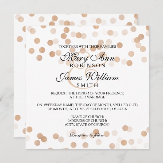 Invitation Elégant Mariage Faux Cuivre Foil Parties scintilla (Devant / Derrière)