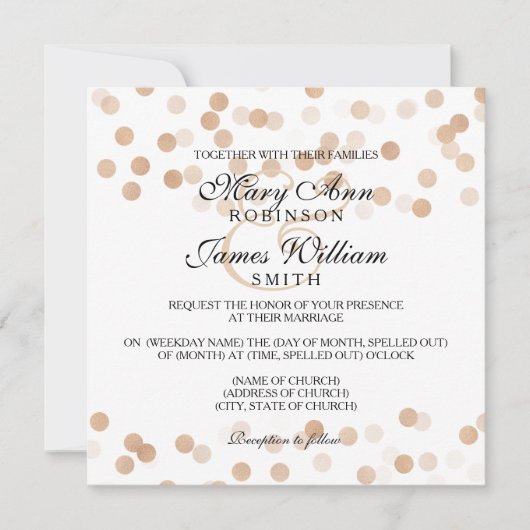 Invitation Elégant Mariage Faux Cuivre Foil Parties scintilla (Devant)