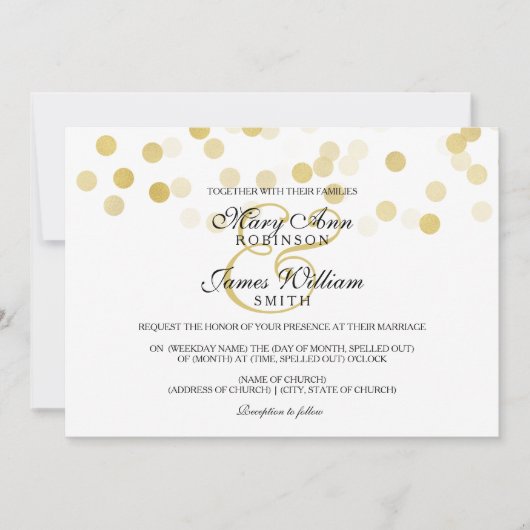 Invitation Elégant Mariage Faux Gold Foil Parties scintillant (Devant)