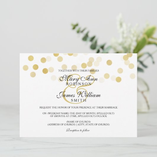 Invitation Elégant Mariage Faux Gold Foil Parties scintillant (Debout devant)