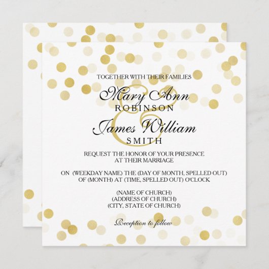 Invitation Elégant Mariage Faux Gold Foil Parties scintillant (Devant / Derrière)