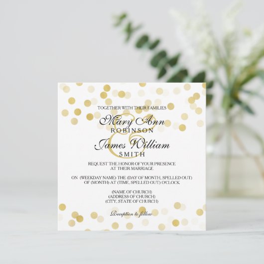 Invitation Elégant Mariage Faux Gold Foil Parties scintillant (Debout devant)