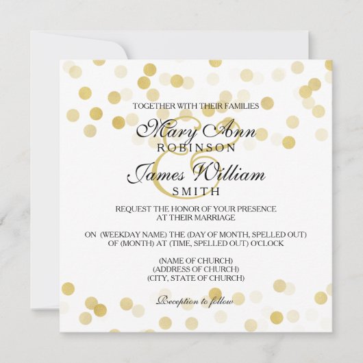 Invitation Elégant Mariage Faux Gold Foil Parties scintillant (Devant)