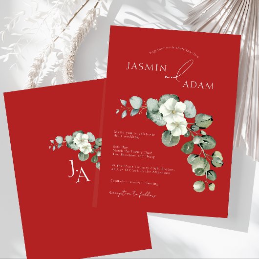Invitation Élégant mariage feuillage de eucalyptus rouge