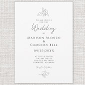 Invitation Elégant mariage Feuilles botaniques Noir & Blanc