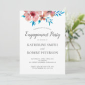 Invitation Elégant Mariage Fiançailles d'aquarelle Fleurs ros (Debout devant)