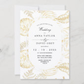 Invitation Élégant Mariage Fleur Blanche Or (Devant)