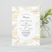 Invitation Élégant Mariage Fleur Blanche Or (Debout devant)
