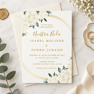 Invitation Élégant Mariage Fleur Ivory Or Nuestra Boda