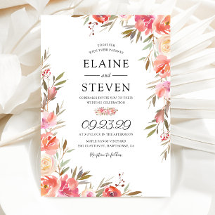 Invitation Élégant Mariage Fleur Rose Saumon