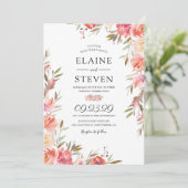 Invitation Élégant Mariage Fleur Rose Saumon (Debout devant)