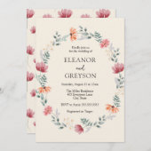 Invitation Elégant mariage fleur sauvage aquarelle (Devant / Derrière)