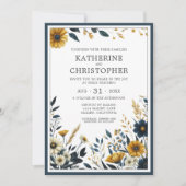 Invitation Élégant Mariage Fleur sauvage bleu jaune (Devant)