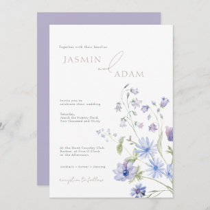 Invitation Élégant Mariage Fleur sauvage Blue & Lilac