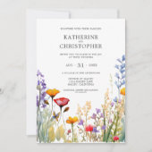 Invitation Élégant Mariage Fleur sauvage coloré (Devant)