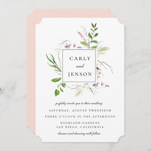 Invitation Élégant Mariage Fleur sauvage Frame (Devant / Derrière)