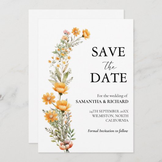 Invitation Elégant Mariage Fleur sauvage Meadow Enregistrer L (Devant / Derrière)