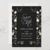 Invitation Élégant Mariage Fleur sauvage Noir Enregistrer La  (Devant)