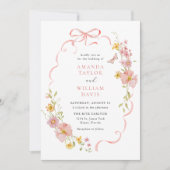 Invitation Élégant Mariage Fleur sauvage rose Bow (Devant)
