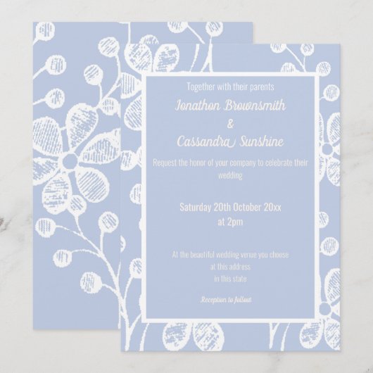 INVITATION ÉLÉGANT MARIAGE FLEURI BLANC BLANC (Devant / Derrière)