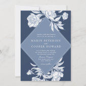 Invitation Élégant Mariage fleuri bleu périphérique (Devant)