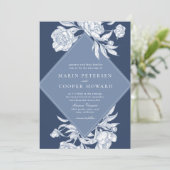 Invitation Élégant Mariage fleuri bleu périphérique (Debout devant)
