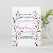 Invitation Élégant Mariage fleuri rose cerisier (Debout devant)