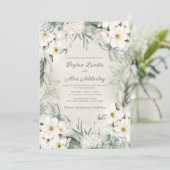 Invitation Élégant Mariage Fleurs Blanches Feuilles Vert Saug (Debout devant)