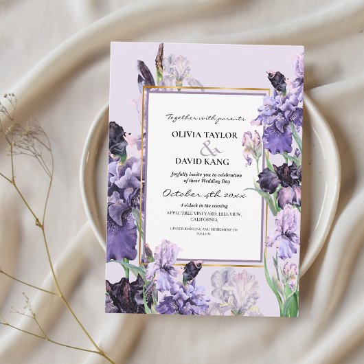 Invitation Élégant Mariage Flora Irises de printemps